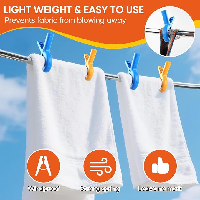 8 Pack Beach Towel Clips for Beach & Pool Chairs Cruise Essential, Heavy Duty