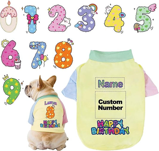 Custom Dog Birthday Shirt,Personalized Pet Apparel Print with Name Age Number,Pet Birthday Outfit,Lightweight Breathable Cotton Vest for Small Medium Large Dogs Cat (Dopamine Yellow, XX-Large)
