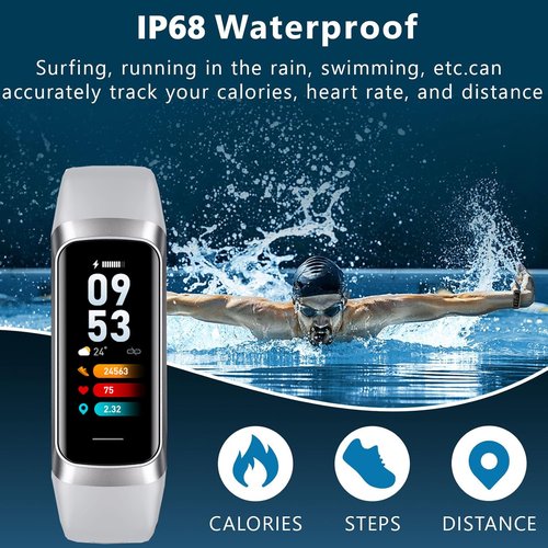 Fitness Tracker with 24/7 Blood Oxygen Heart Rate and Sleep Monitor,IP68 Waterproof,1.10''AMOLED Touch Color Screen,Step Counter Health Activity Trackers for Women Men (Grey)