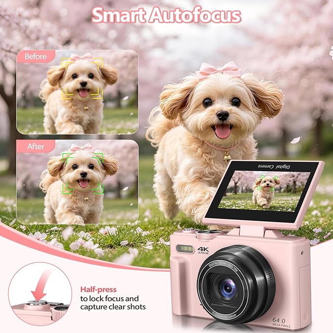 4K Digital Camera for Photography, 64MP Vlogging Camera for YouTube