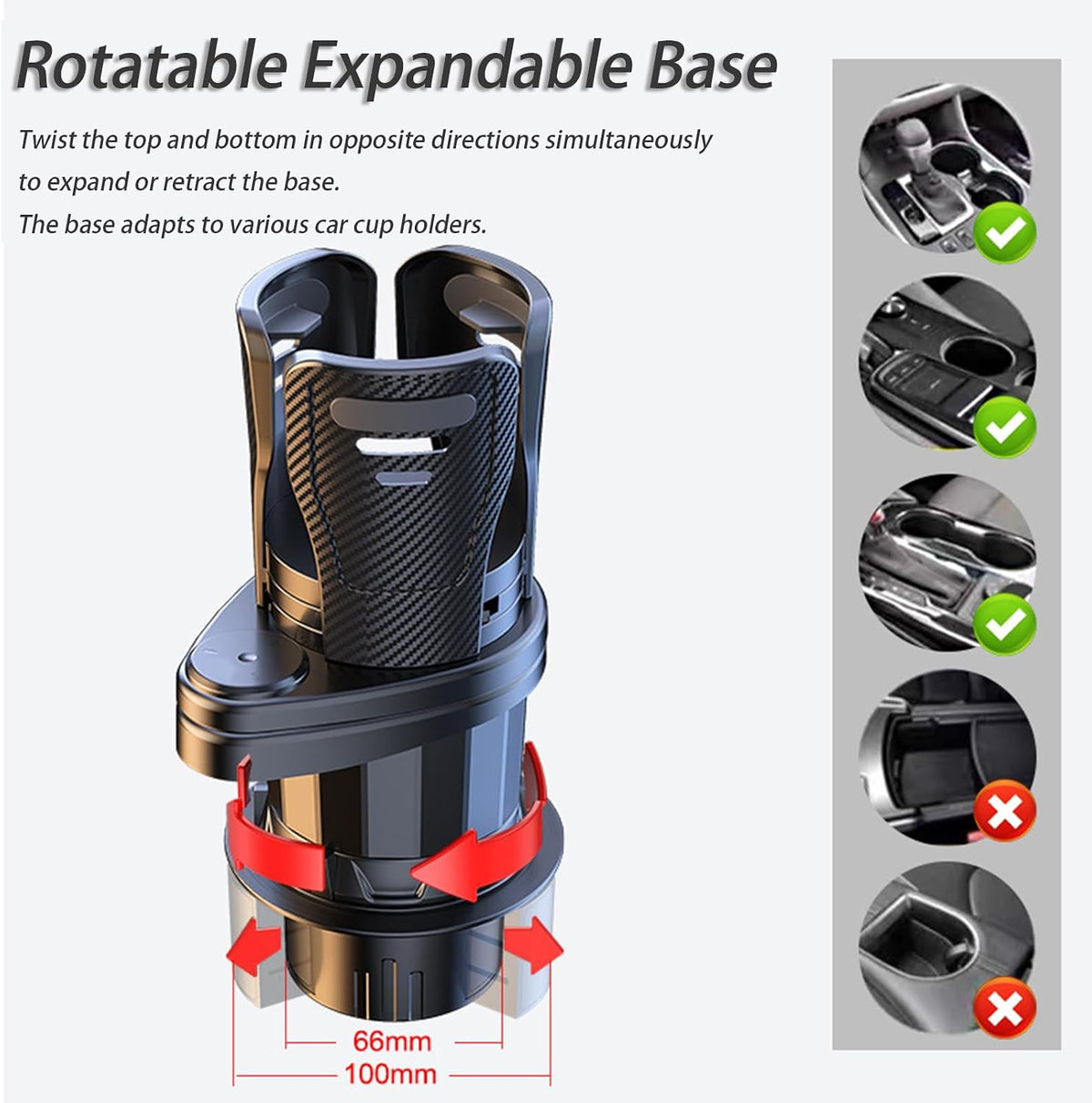 Car Cup Holder Expander for Tesla Model S 2012-2020 2021 2022 2023 2024 2025 2026, Multifunctional 2 in 1 Cup Holder Extender, 360° Rotating Car Drink Holder Adjustable Large Cup Holder