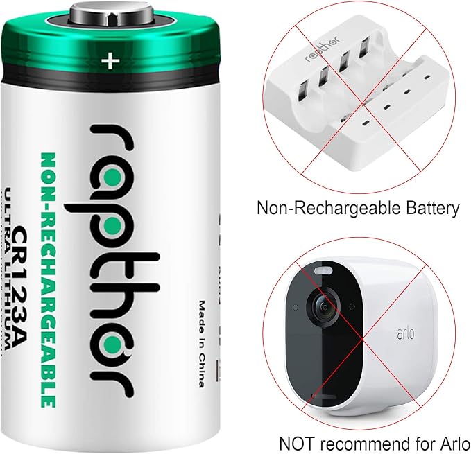 rapthor CR123A Lithium Batteries 3V 12 Pack 1650mAh High Capacity CR123 CR17345