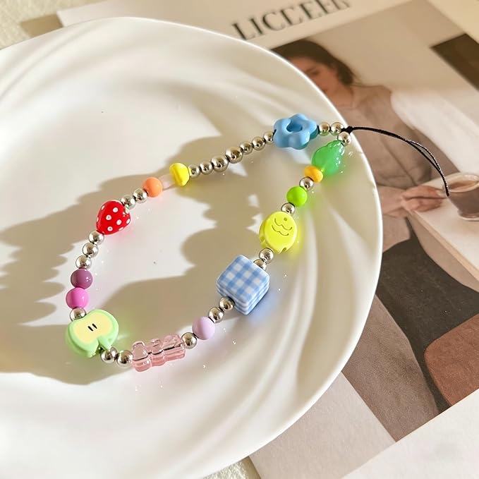 2 Pcs Phone Charm Strap Hand Wrist Strap Camera Lanyard Pearl Beaded Cute Chain