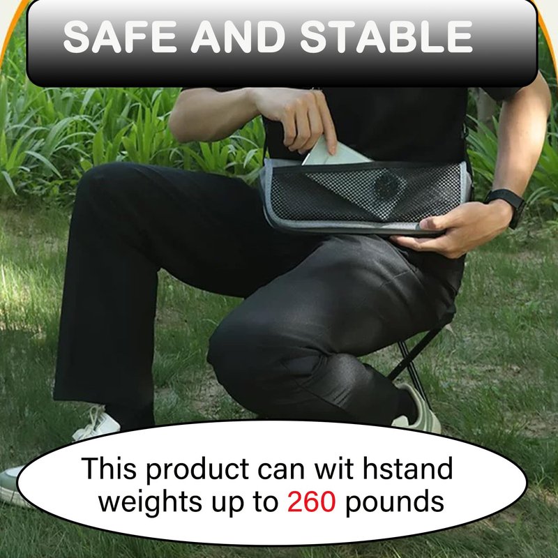 Portable Stool, Pocket Chair Fishing Stool, Large Size Adjustable Shoulder Strap Folding Stool, 2026 New Ultralight Foldable Stools with Carrying Bag for Hiking, Fishing, Camping, Picnic (Gray-Black)