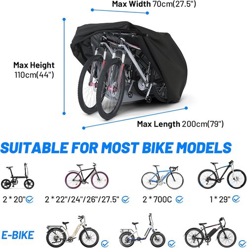 Favoto Waterproof Bike Cover - Heavy Duty Protection for 1 or 2 Bikes | Black, UV & Rain Resistant