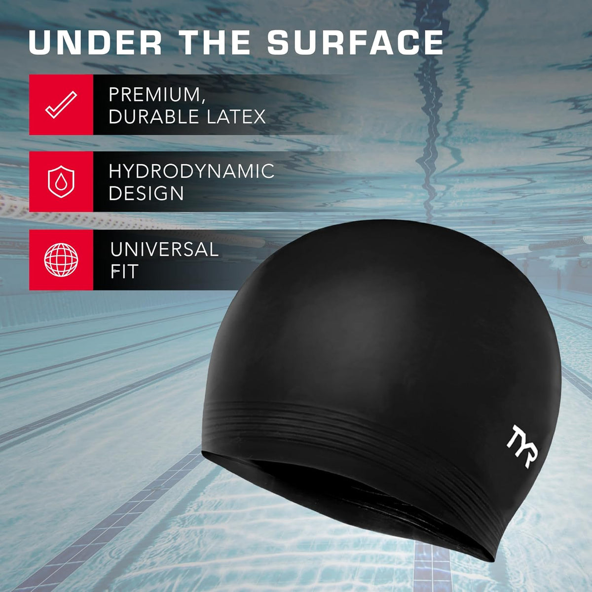 TYR Latex Swim Cap for Adults - Durable Hydrodynamic Swimming Hat for Training & Recreation