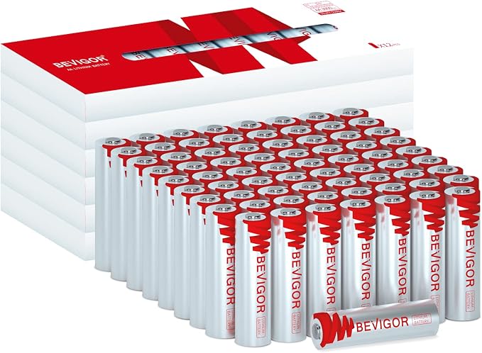 BEVIGOR Lithium AA Batteries 72-Pack, 1.5V 3000mAh Lithium Iron AA Battery