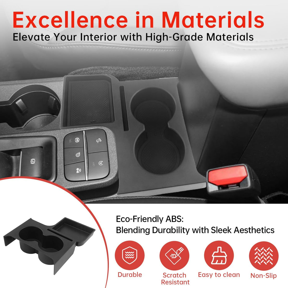 Zekrom Center Console Cup Holder Compatible with Ford Maverick 2022 2023 2024, Dual Cup Holders Armrest Box Insert Expander Organizer Tray with Mat Accessories