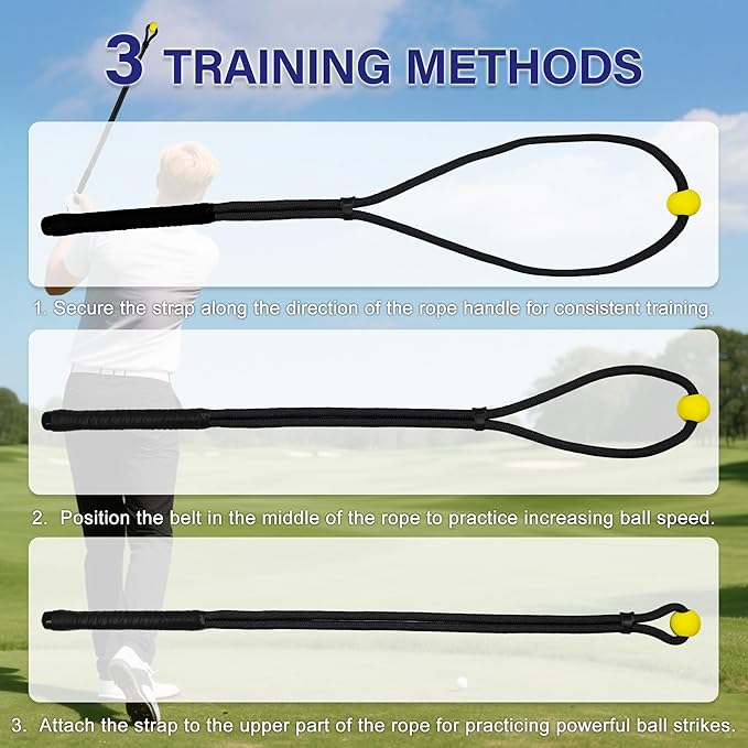 Golf Rope Swing Trainer, Golf Swing Training Aid to Improve Speed, Accuracy, Rhythm, Flexibility and Strength, Portable Golf Training Tool for Indoor/Outdoor Practice