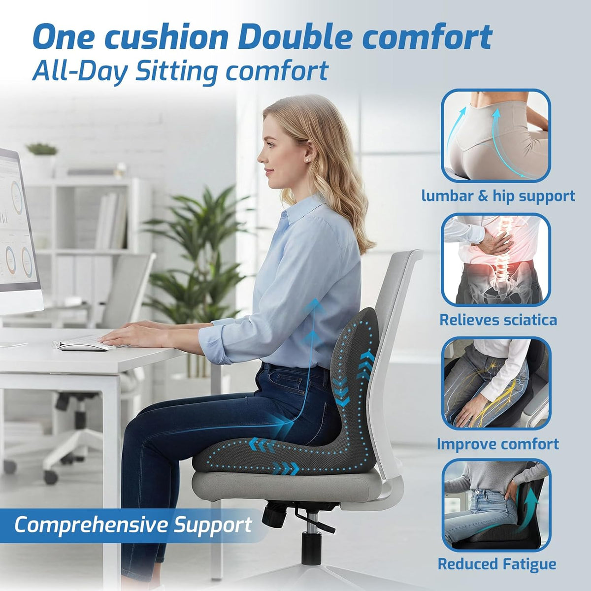 Seat Cushion with Lumbar Support Pillow,Ergonomic Chiar Cushion