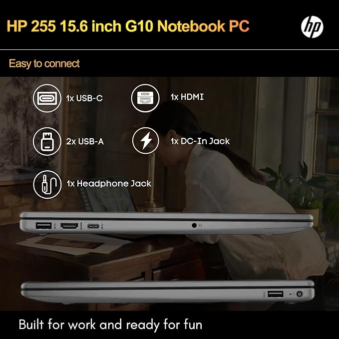 HP 255 G10 Laptop for Home or Work, 16GB RAM, 1TB SSD, 15.6" Full HD, Ryzen 3 7330U (Beat Intel i5-1135G7), HDMI, USB-C, Windows 11 Pro, Business and Fun Ready