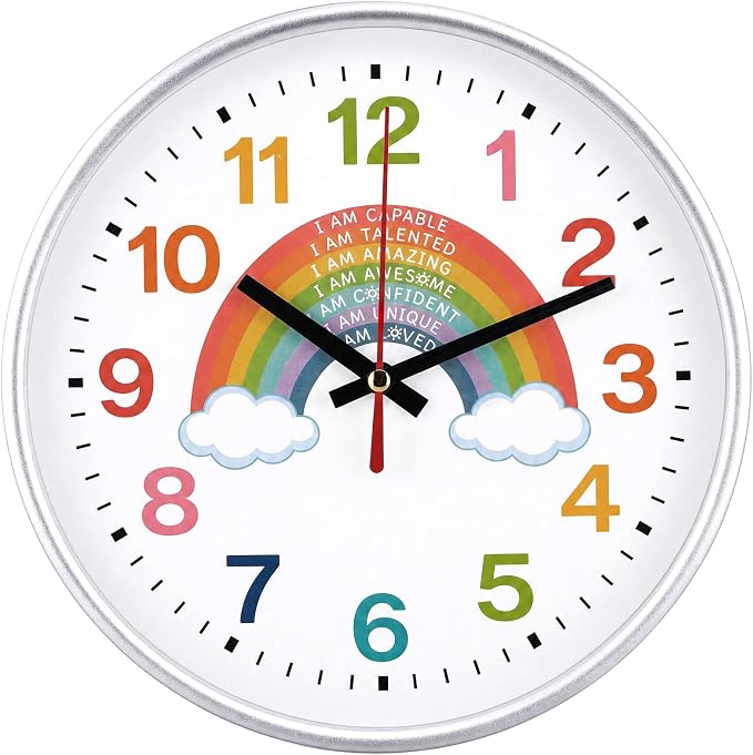 Gerrii Rainbow Wall Clock 8 Inch Learning Teaching Time Colorful Clock Silent