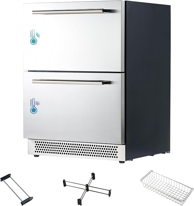 Albott 24 Inch Under Counter Drawer Fridge, Dual-Zone Beverage Refrigerator | Stainless Steel Design, LED Touch Control, Adjustable Storage, Frost-Free, Low Noise, 34℉-68℉, -0.4℉ to 32℉