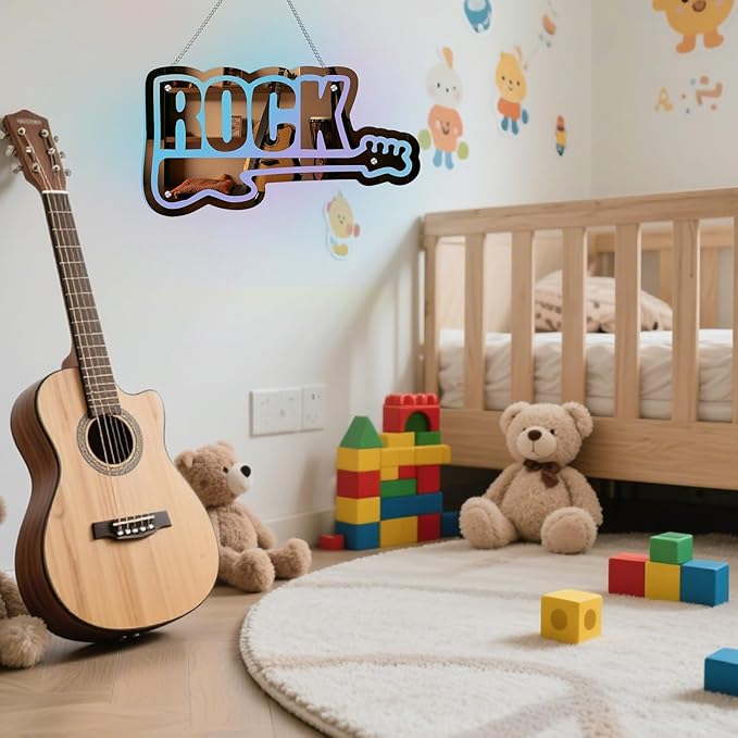 ROCK Neon Sign with Guitar Design Color Changing Mirror LED Wall Light App Control DIY Color Live Music Neon Light Music Party Bar Pub Decor LED Guitar Gift for Kpop Fans Guitar Players