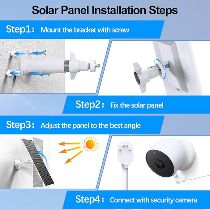Solar Panel for Google Nest Camera, Upgraded Solar Power Charger for Google