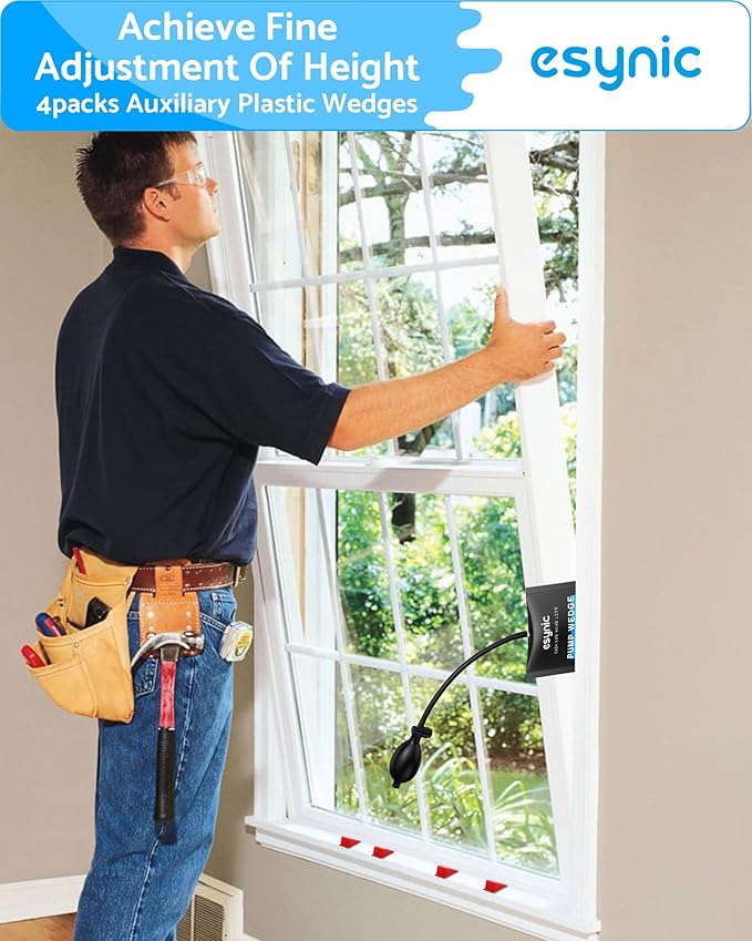 eSynic 2 Pack Air Wedge Bag Kit – 300lbs Heavy-Duty TPU Door Lifting Bag with Quick-Release Valve & 4 Plastic Wedges 2.4" Lift Height Durable Wedge Bag– Perfect for Door/Window Furniture Installation