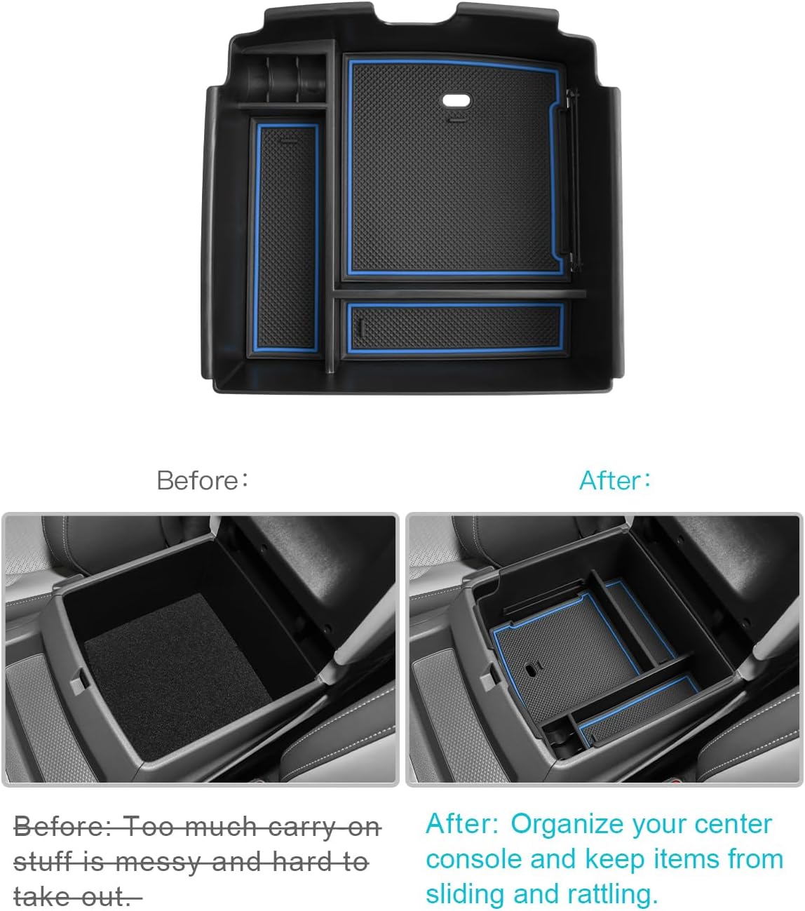 CDEFG for 2025 Kia Carnival Center Console Organizer Tray 2022-2025 Kia Carnival LX LXS EX SX SX Prestige Accessories Middle Console Organizer 2025 Carnival Armrest Storage Box(Blue)