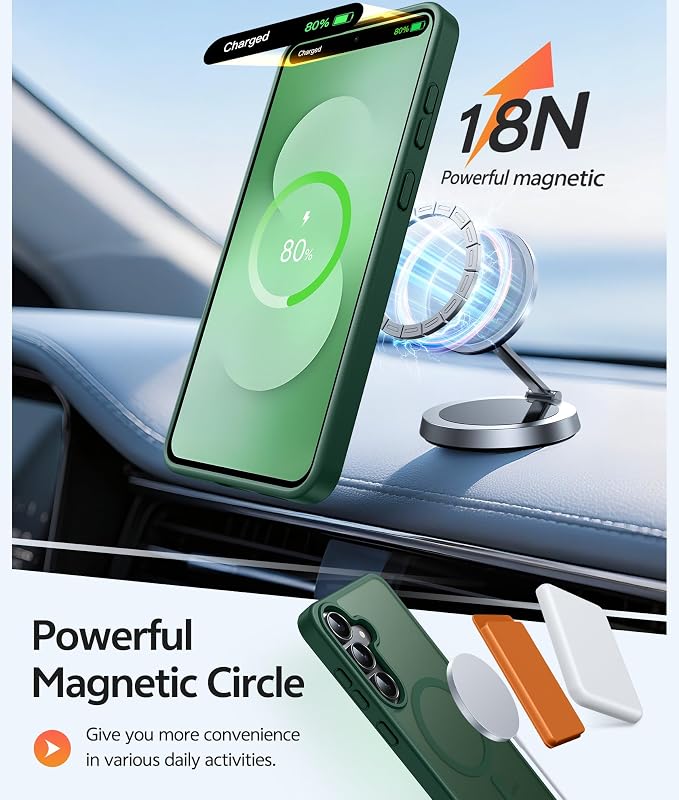 FNTCASE for Samsung Galaxy S25 FE Case: Magnetic Translucent Matte Military