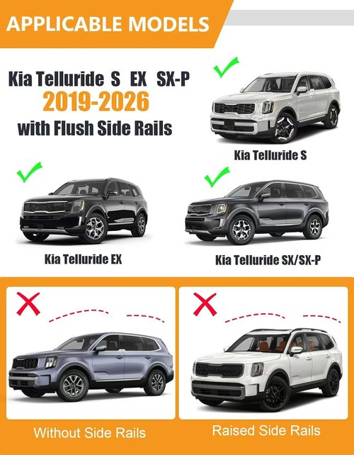 KINGGERI Roof Rack Cross Bars - 300lbs Capacity, Lockable Aluminum for Kia Telluride 2019-2026 | EX, S, SX, SX-Prestige