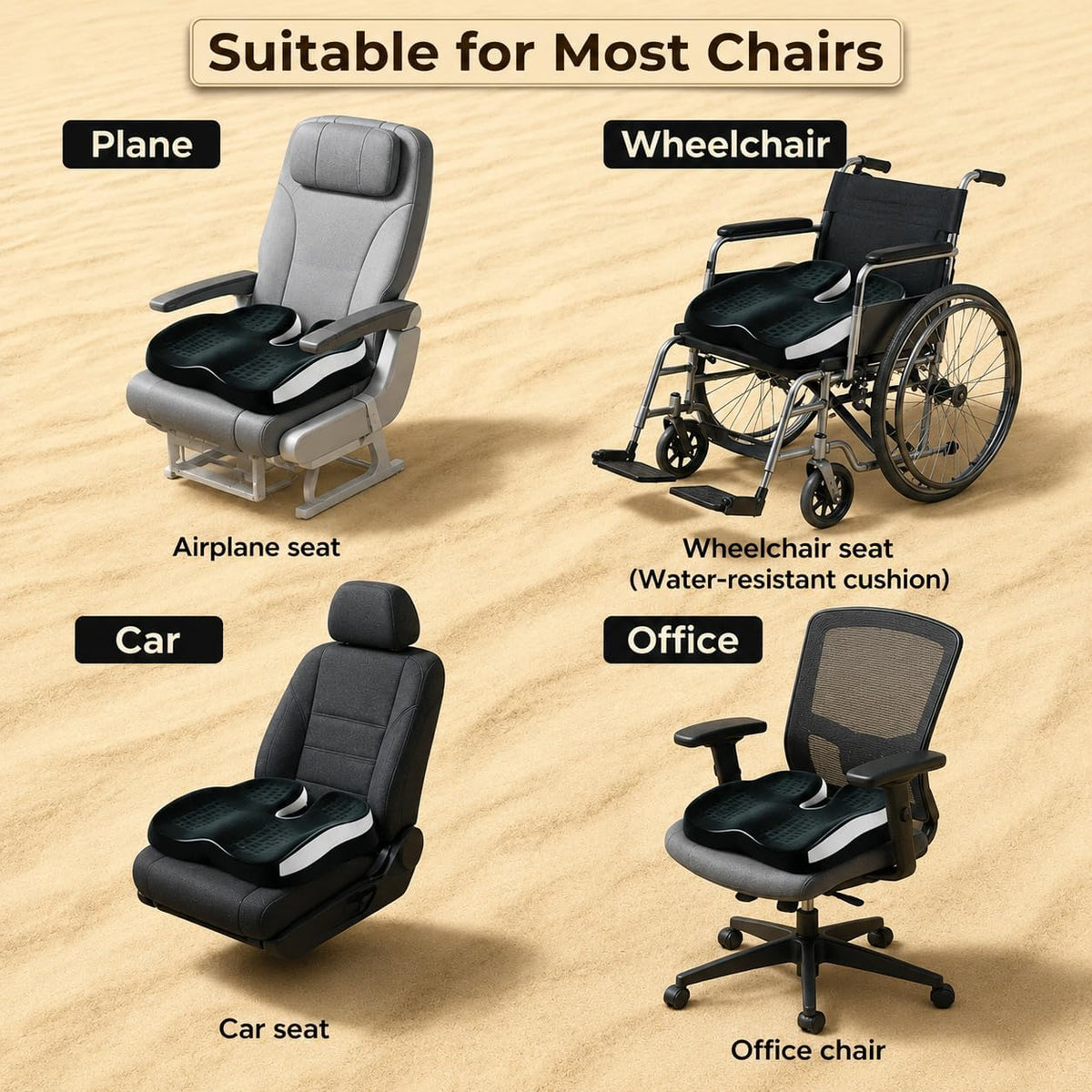 Seat Cushions for Office Chairs Wheelchair Cushion for Long Sitting Back Pain，Memory Foam Seat Car Computer Desk Chair Cushion，Coccyx Cushion for Tailbone Pain Relief Cushion Office Chair Black Blue