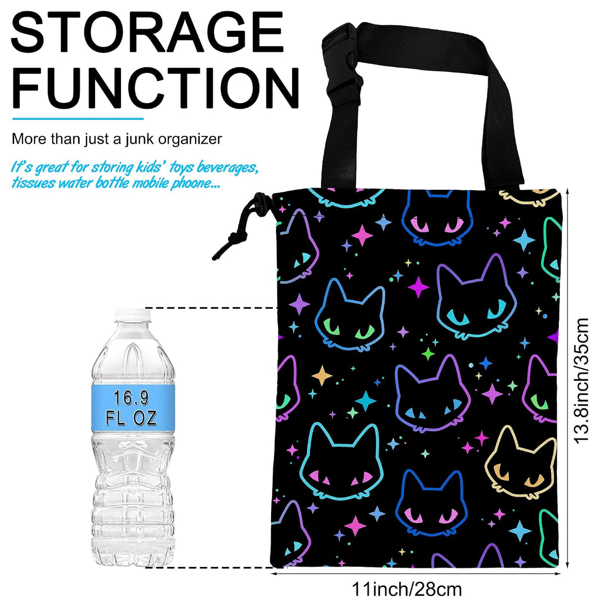 Car Trash Bag Colorful Neon Cat Heads Car Garbage Bag Hanging Car Trash Can for Back Seat with Drawstring, Waterproof Garbage Bags for Accessories Vehicle Travelling Camping Outdoor