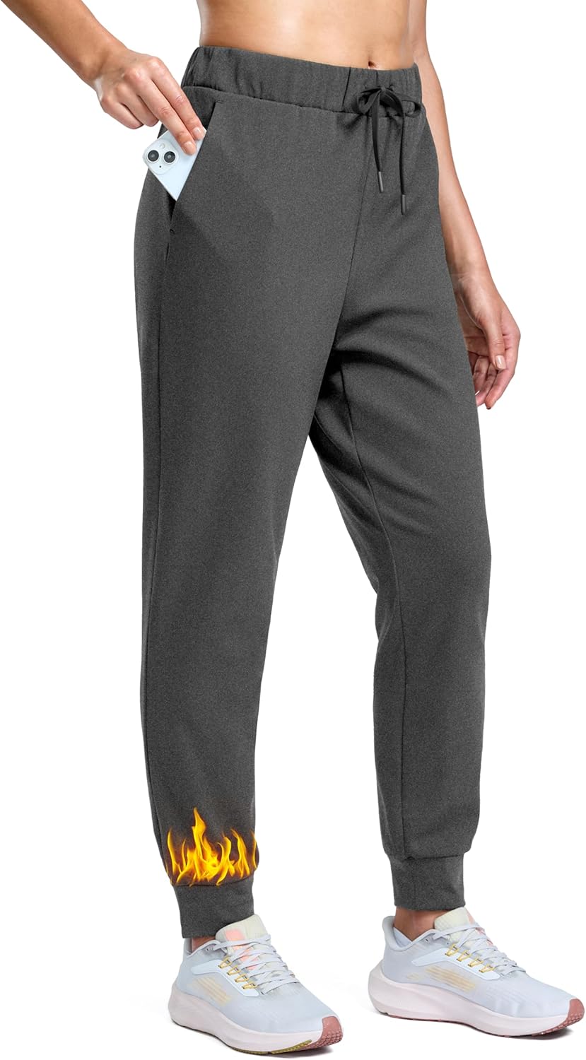 SANTINY Women's Thermal Joggers - Fleece Lined, Waterproof with Pockets for Skiing & Hiking