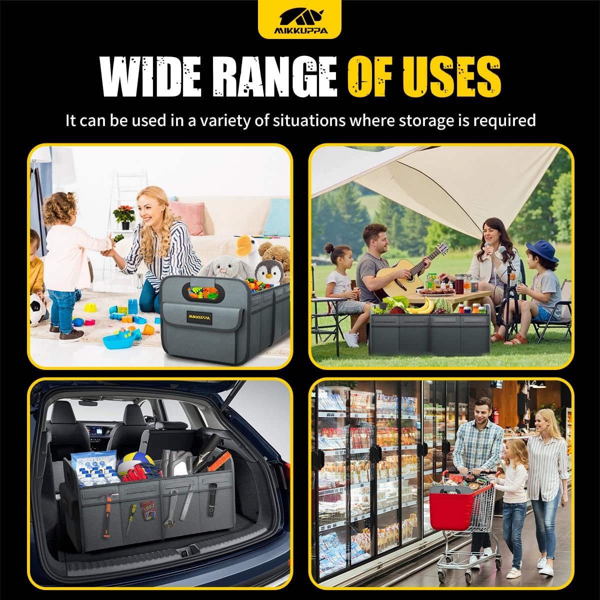MIKKUPPA Car Trunk Organizer - 70L Collapsible Trunk Organizer with Reinforced Handles for Groceries, Car Storage Organizers for SUV Auto Truck Van with Non Slip Bottom (Gray)