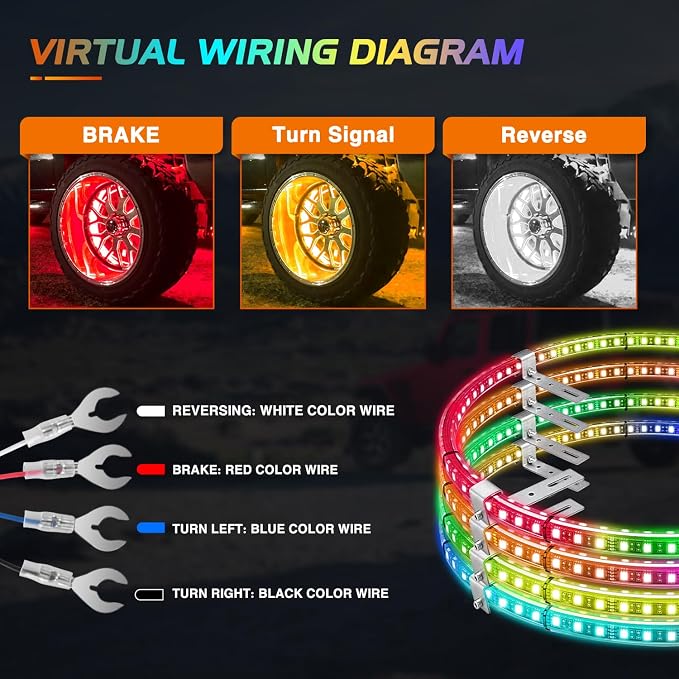 Nilight 4PCS 17.5inch Double Row Wheel Ring Lights Dream Color