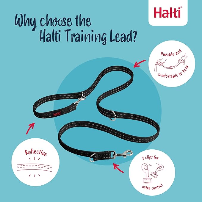 Halti Headcollar Size 5, Black & Halti Training Leash Size Large, Black Combination Pack - Stop Your Dog Pulling on the Leash. Adjustable, Lightweight with Padded Nose Band. Suitable for Large Dogs