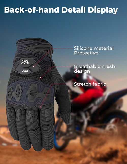 KEMIMOTO Dirt Bike Gloves - Touchscreen Silicone Protection for Men | Outdoor Sports & Racing
