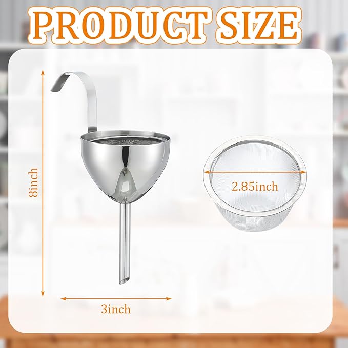 2 Sets Stainless Steel Funnel with Strainer 3 Inch Mouth Diameter Wine Filter Strainer for Filling Bottles, Oils, Juice, Wine, Coffee, Milk
