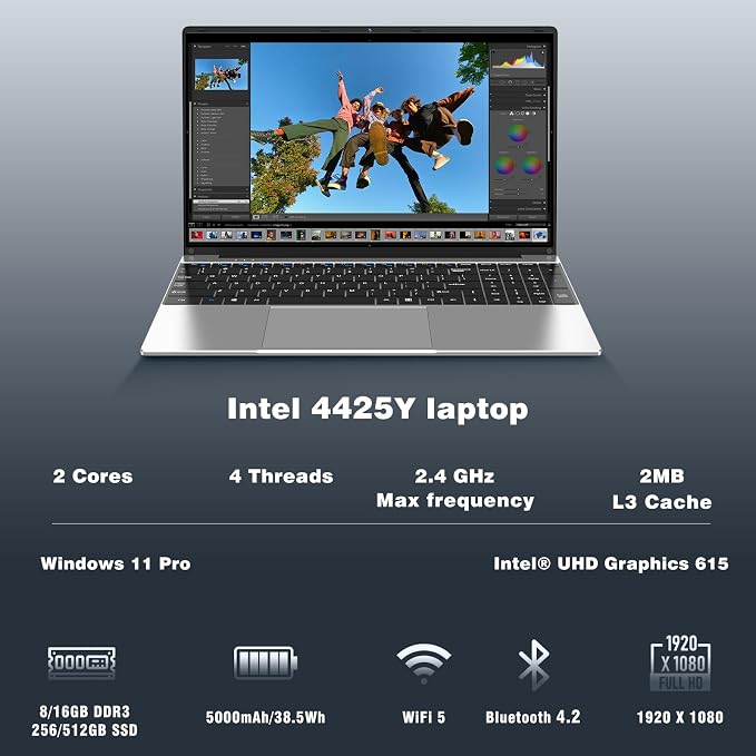 Laptop Computer, Window 11 Pro Lap Top 2026 New, 15.6 Inch Laptop PC, 8GB RAM 256GB SSD, 4425Y Processor, IPS FHD 1920*1080P, 2-Year Warranty, 5000mAh Battery, Mini HDMI, for School Business Student