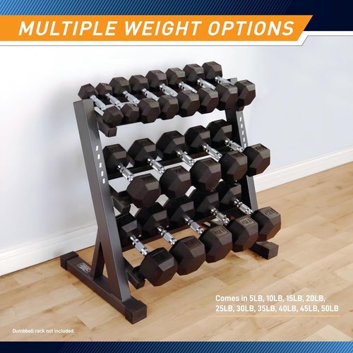 Marcy Classic Rubber Hex Dumbbell - Knurled Grip for Strength Training | 5lb - 50lb Available Individually