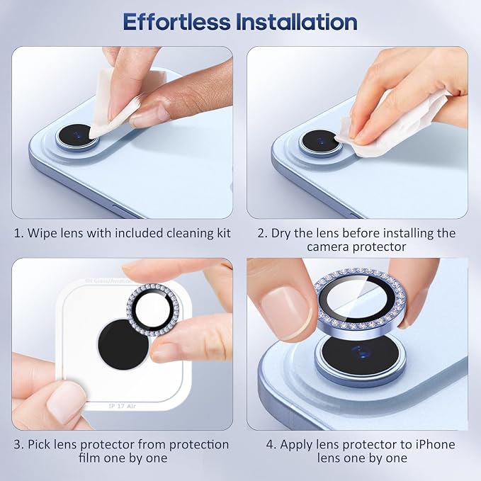 for iPhone 17 Air Camera Lens Protector Bling, Individual Diamond Metal Ring