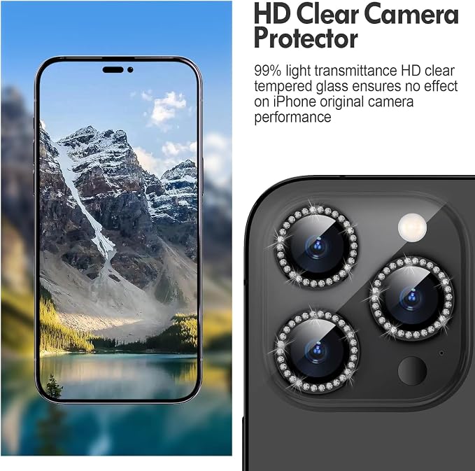 for iPhone 14 Pro/14 Pro Max Camera Lens Protector Bling, 9H Hardness