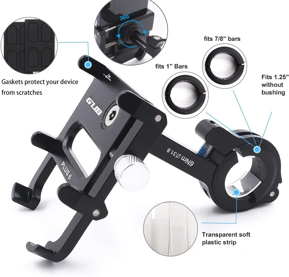 GUB Bike Phone Mount Holder, Aluminum Motorcycle Phone Holder Mount with 360° Rotation for iPhone 16 17 15 14 Pro Max Mini X XR Xs Plus, Samsung S25 S24 S22 4-7 Inch - Upgraded
