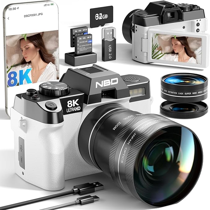 NBD 8K Digital Cameras for Photography, 64MP Camara Fotograficas, Travel