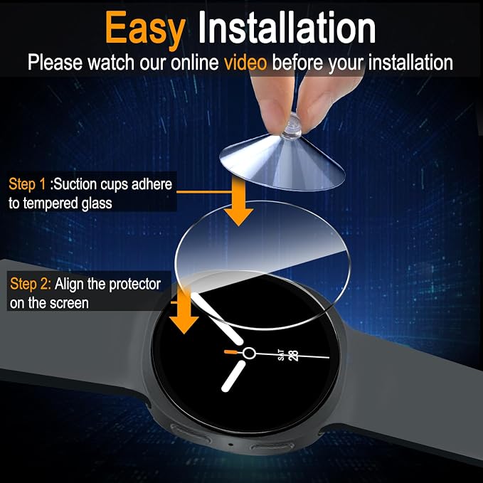 SiHPuoy 4 Pack for Samsung Galaxy Watch 8 Screen Protector 44mm Tempered Glass