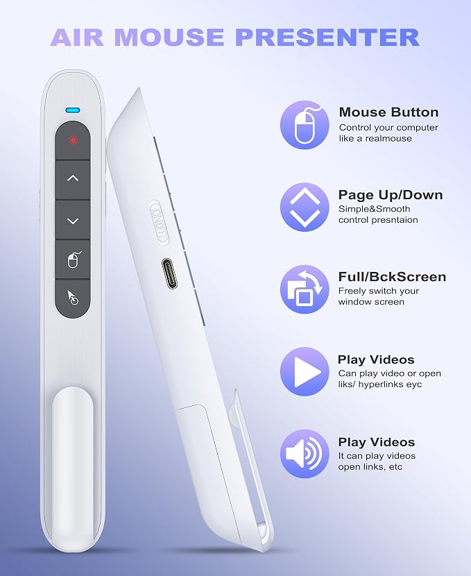 2 in 1 USB Type C Wireless Rechargeable Presenter Remote