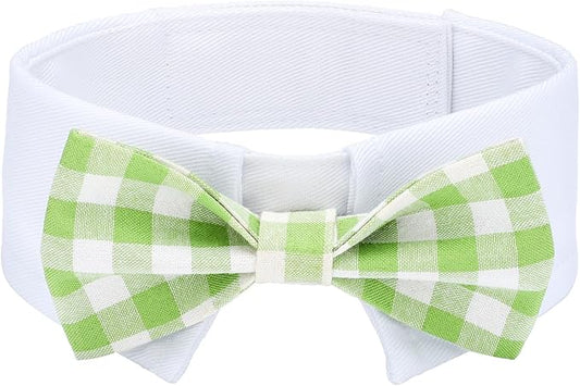 Segarty Dog Bow Tie, Adjustable Green Plaid Bowtie Collar for Neck Girth 10.2-12.6in, Medium Pet Tie Tuxedo Comfortable Cotton Boy Pet Grooming Accessory for Formal Wedding Holiday Birthday Party