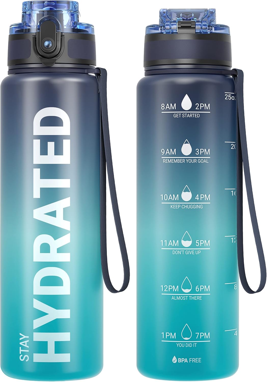 Sahara Sailor Water Bottle - Durable & Leakproof Tritan Design | Motivational Time Marker, BPA Free, 32/25/17oz