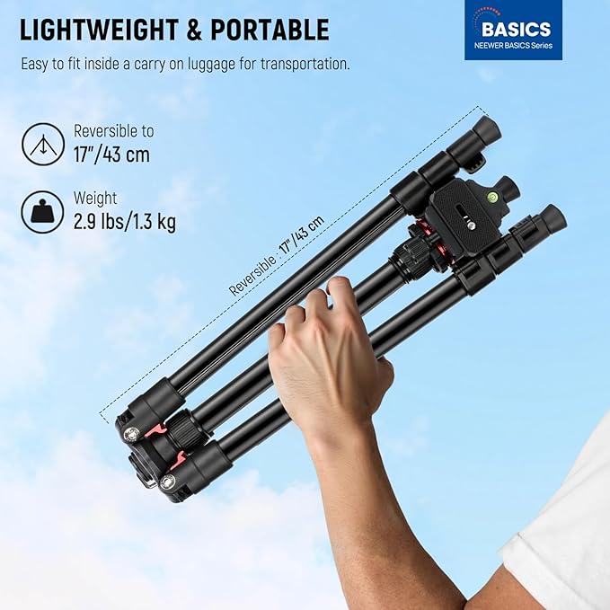 NEEWER Basics Travel Tripod for Camera, Ball Head, Arca Type QR Plate, Cell