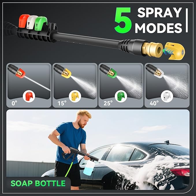Electric Pressure Washer, 5000 PSI 4.0 GPM Heavy Duty Power Washer, with 4 Nozzles,Foam Cannon,33FT Hose Reel and 500ml Soap Bottle for Home/Cars(Light Green)