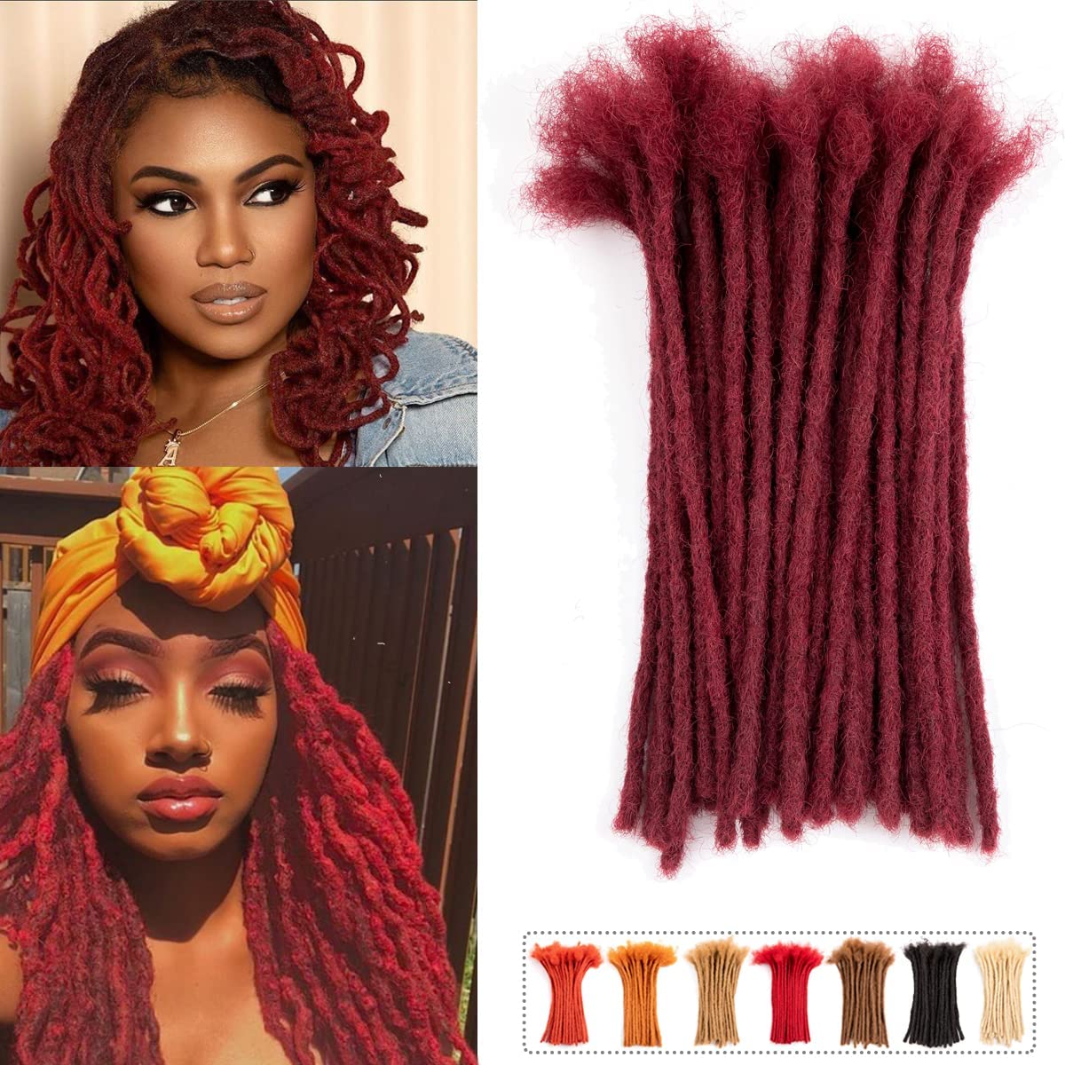Teresa 0.4Cm Width Burg Color 100% Human Hair Dreadlock Extensions For Men/Women/Kids Full Hand-Made Permanent Dread Locs Human
