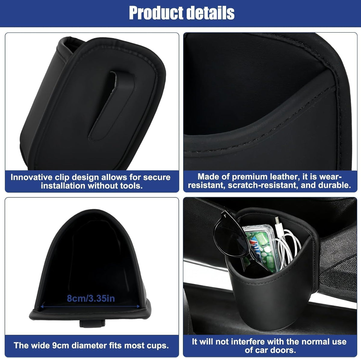 Car Cup Holder for Mitsubishi Eclipse Cross 2021-2024, Leather Door Side Drink Stand Automotive Hanging Storage Organizer Clip-On Vehicle Bottle Mount Pocket Black
