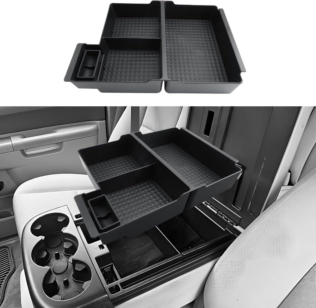 ECOZEN Center Console Organizer for 2007-2014 Chevy Silverado/GMC Sierra & Tahoe/Suburban/Avalanche/Yukon/Yukon XL Accessories - Armrest Box Organizer - Only Fit Split-Bench Front Seat/Jump Seats
