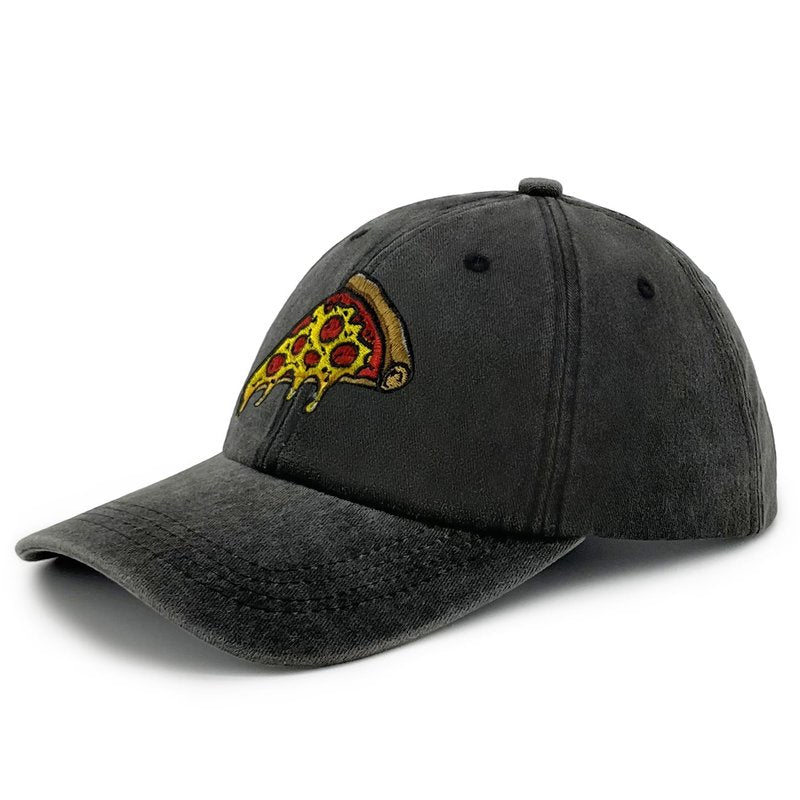 Pizza Embroidered Baseball Cap Vintage Washed Cotton Hat for Men Women