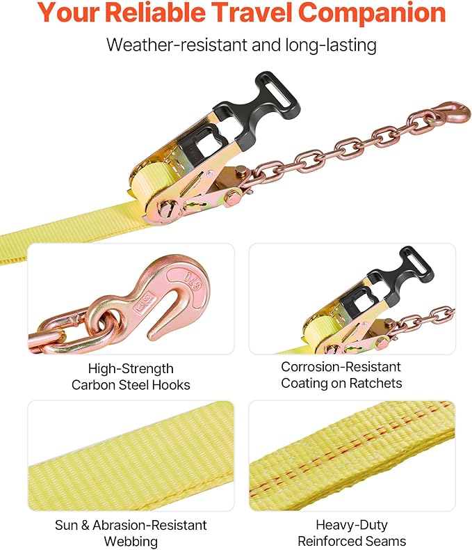 VEVOR Wheel Chock Tie-Down Kit, Tire-Style Tow Dolly Strap, Car Tie Down Kit with Heavy-Duty Hook, Break Strength 10009 lbs & Working Load 3333 lbs Motorcycle System for ATV, SUV, Snowmobiles