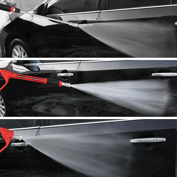 Durable Pressure Washer Gun with Replacement Wand, Power Washer Gun with 17 Inch 30 Degree Curved Extension Rod, 5 Spray Nozzle Tips, 47 Inch, 5000 PSI