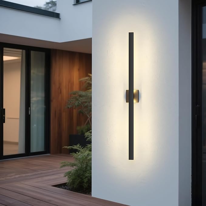 LamQee 47.2 Inch Aluminum Long Outdoor Modern LED Wall Light 3000K 3000LM, Slim Linear Exterior Lighting Fixtures Wall Mount, Waterproof Black Outside Sconce for House Porch Patio Garage Door Yard
